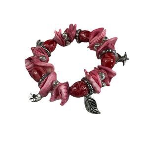 Pink Dyed Shell Stretch Charm Bracelet Costume Jewelry Chunky Beach Core Boho